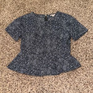 Gap Dark Blue and White Speckled Zip Up Blouse - Size 0 XS